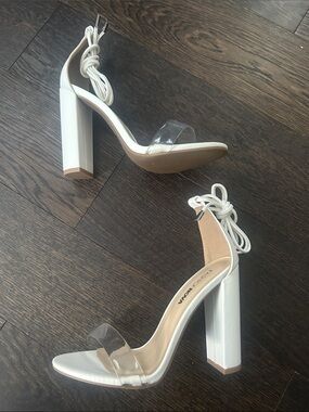 Fashion Nova Real One tie-up heels, white, size 6.5, new in box